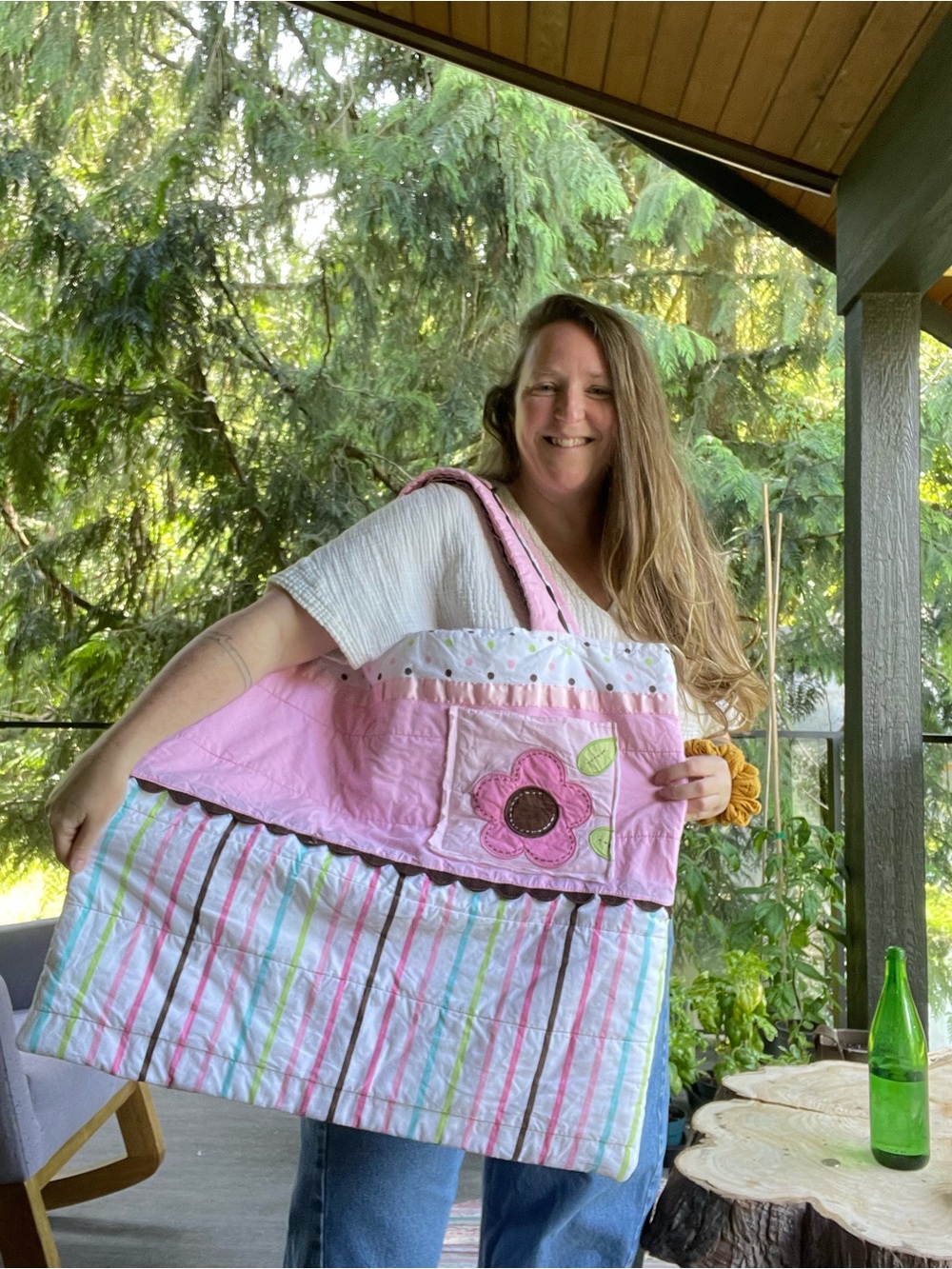 Handmade HUGE colourful quilt tote
